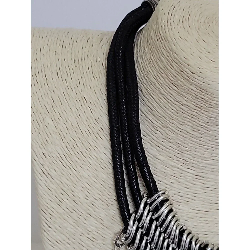 Vintage Silvertone Bling Chainmail Adjustable Statement Choker Necklace Jewelry - Picture 5 of 11